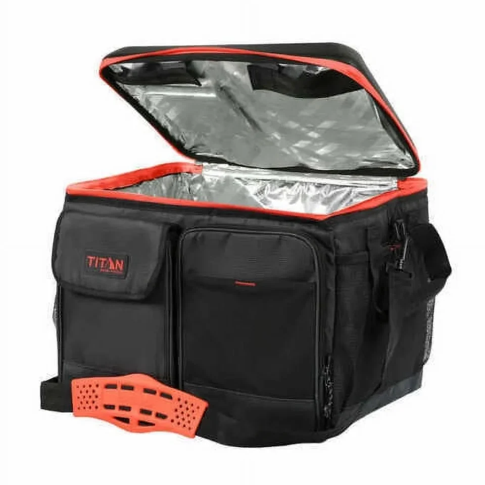 Space-Saving Titan 50-Can Collapsible Cooler Black and Red TableTop? New