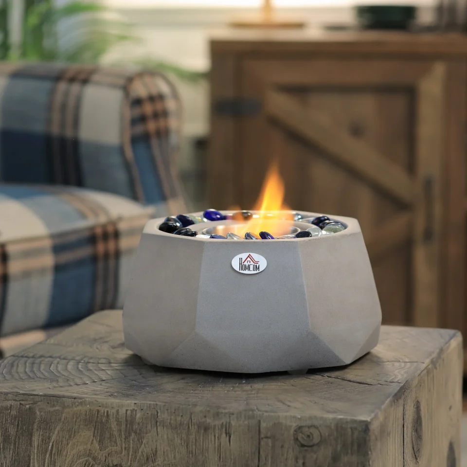 Glossy Durable 9 Portable Alcohol Fireplace,Concrete Tabletop Fireplace with Lid