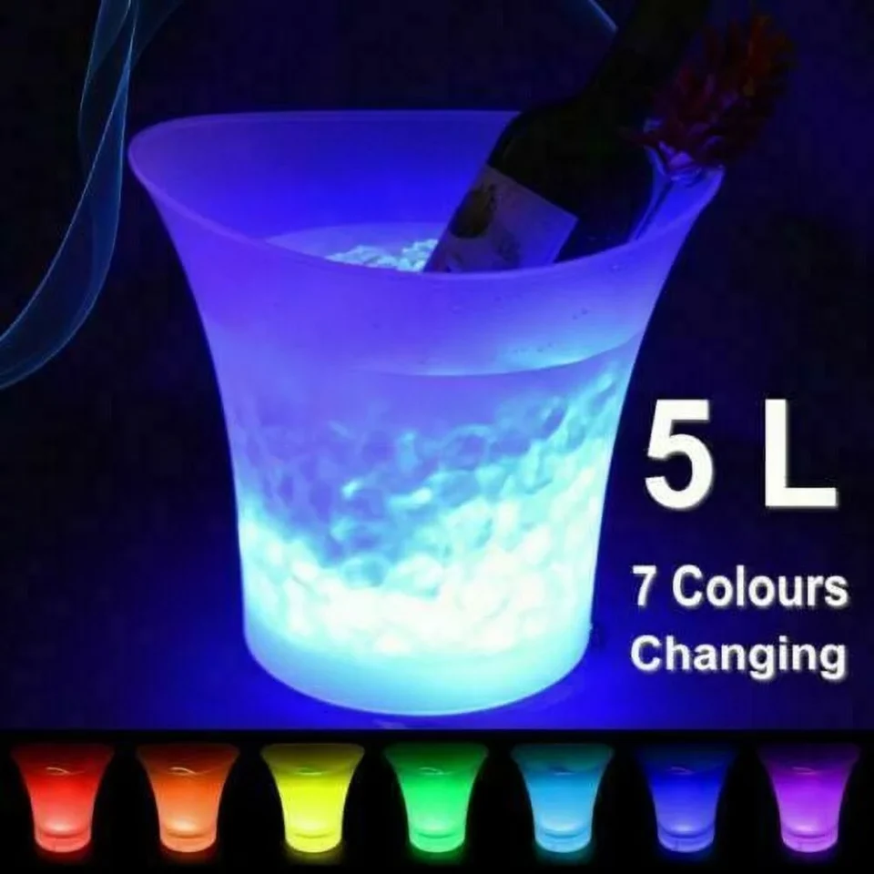 Cast Iron Smad 3PCS Ice Bucket Wine Cooler Champagne Drinks Beverage 7 Color 5L LED Party Bar
