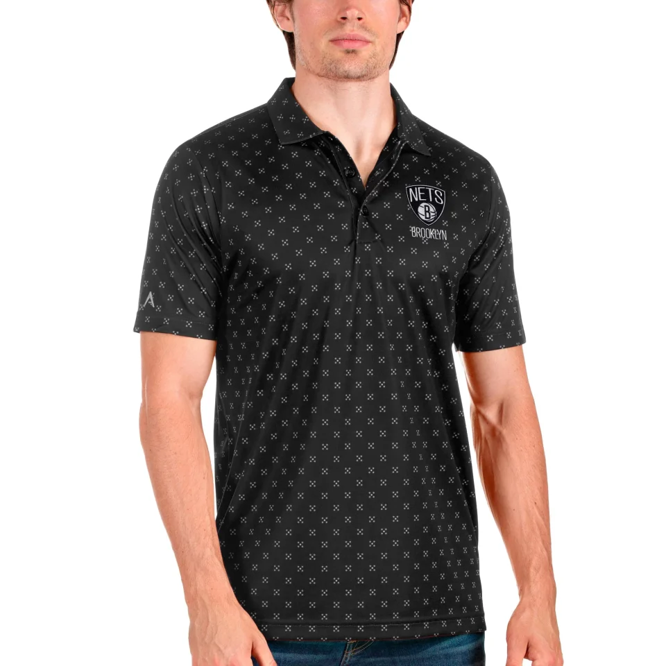 Multi-Purpose Men's Antigua Black Brooklyn Nets Spark Polo