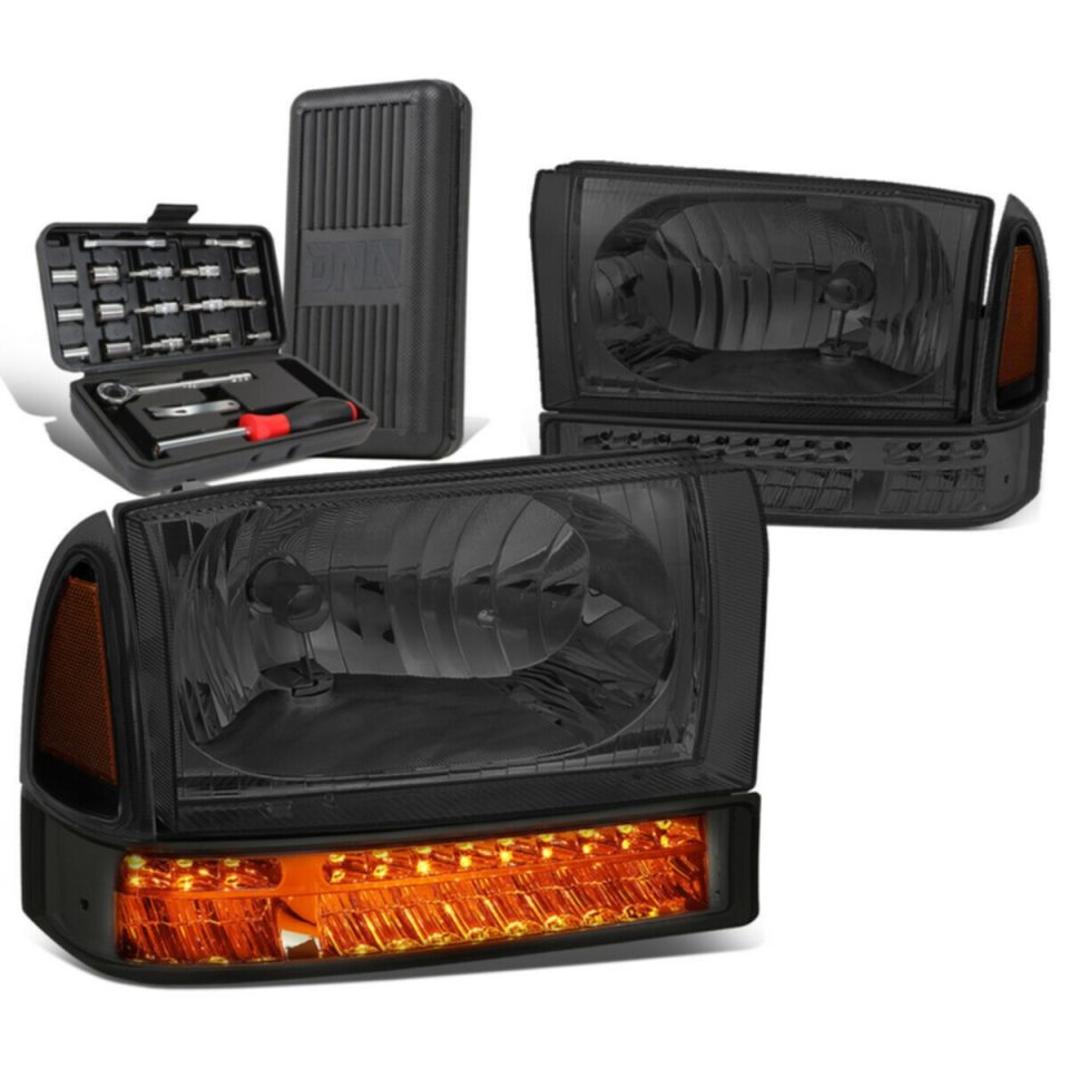 BPA-Free Long-Lasting 1999-2004 d Super Duty Pair Smoked/Amber LED Signal Headlights+Too