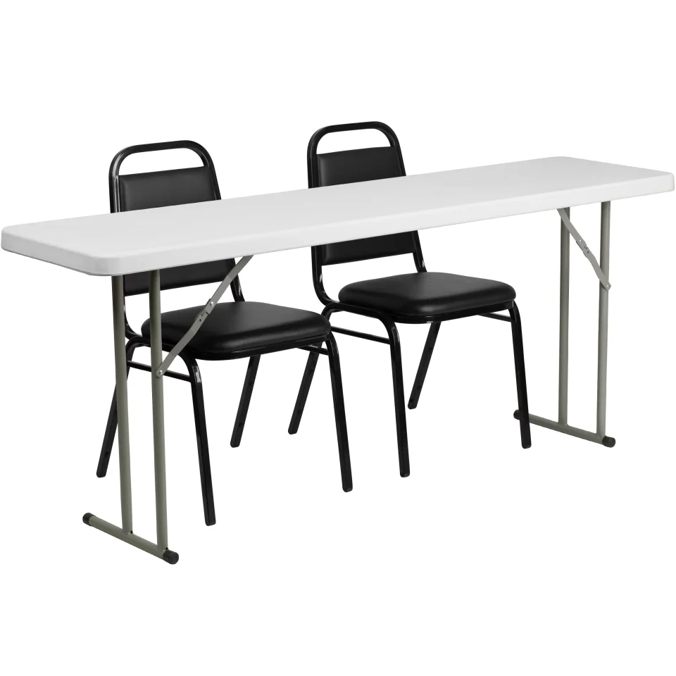 Core Upgraded Emma + Oliver 6-Foot Plastic Folding Training Table Set with 2 Trapezoidal Back Stack Chairs