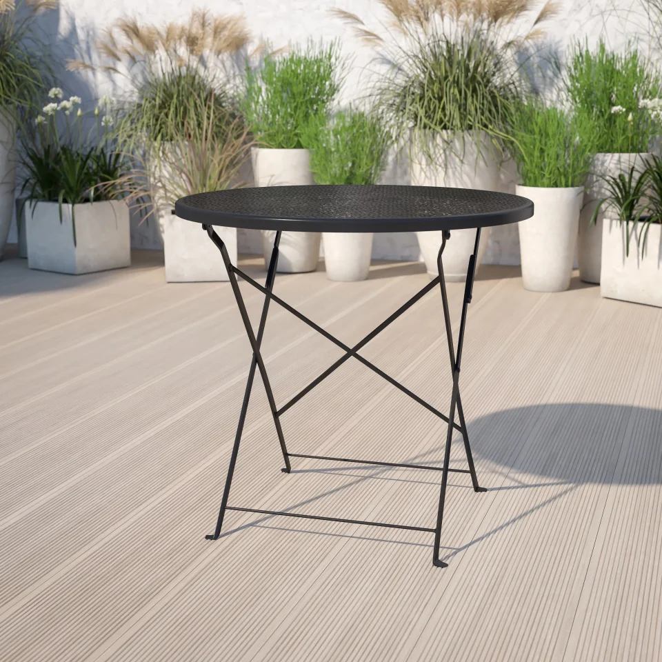 Silicone Top-Rated BizChair Commercial Grade 30 Round Black Indoor-Outdoor Steel Folding Patio Table