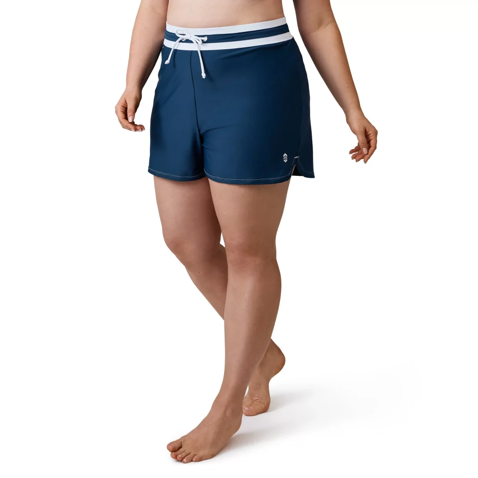 Food-Grade Free Country Women's Plus Size Drawstring Swim Short Navy-White 1X