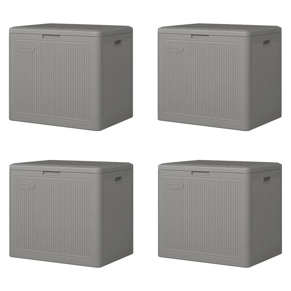 Safe Travel Suncast 22-Gallon Outdoor Small Patio Deck Storage Box, Stoney (4 Pack)