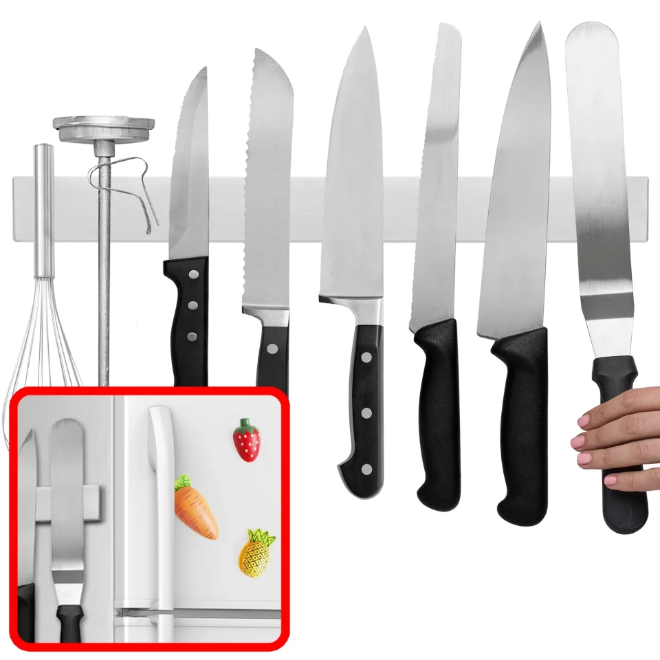 Glass Modern Innovations 16 Inch Magnetic Knife Holder for Refrigerator, Magnetic Knife Holders for Fridge or Kitchen Wall No Drilling, Magnet Strips for Knives & Metal Utensils, Tool Rack, Stainless Steel
