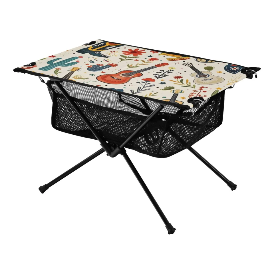 Ceramic Guitar and Boot Camping Folding Table Portable Beach Table with Storage Bag Compact Picnic Table for Outdoor Travel Fishing BBQ