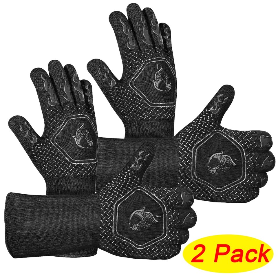 Natural Thickened 2 Pairs Barbecue Heat Resistant Gloves Oven Cooking Outdoor Grill BBQ Cook Gloves Black