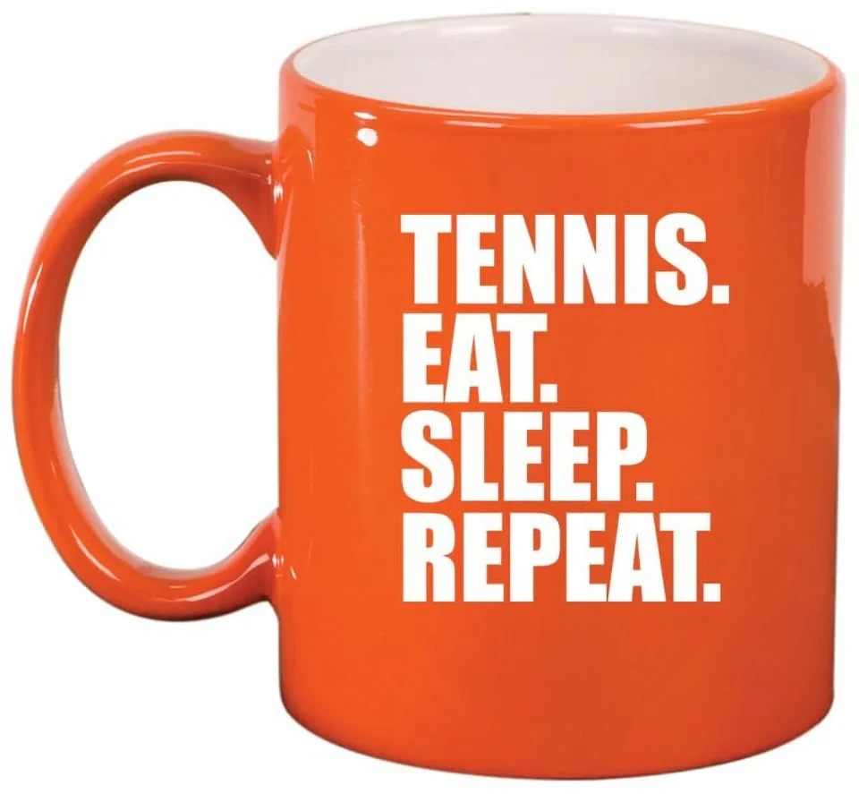 Lightweight Office Tennis Eat Sleep Repeat Ceramic Coffee Mug Tea Cup Gift for Her, Him, Friend, Coworker, Wife, Husband (11oz Orange)