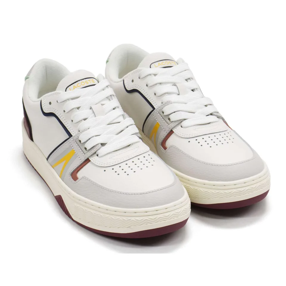Space-Saving Lacoste Men's L001 0321 1 Sma Leather Fashion Sneakers, White  Burgundy,13 M US
