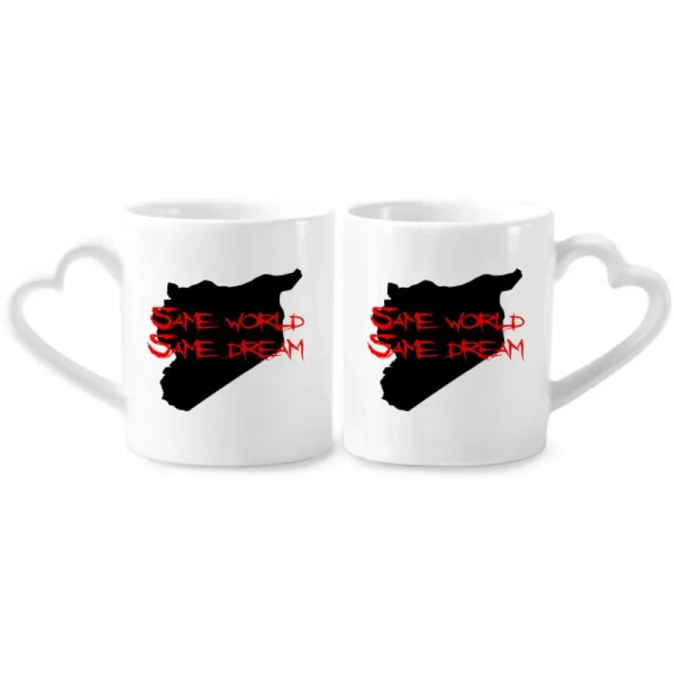 Ceramic Versatile Asiac Quote Same World Same Dream Couple Porcelain Mug Set Cerac Lover Cup Heart Handle