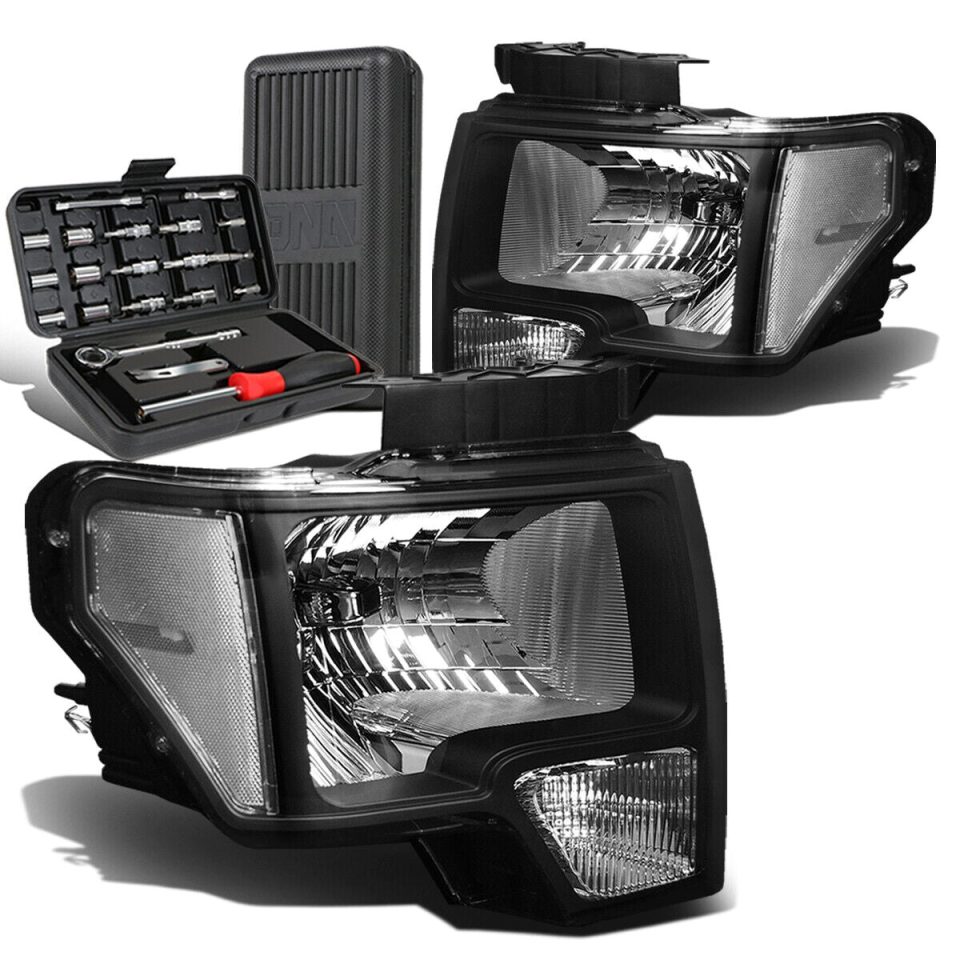 Healthy Popular 2009-2014 d F150 Pickup Pair Black/Clear Signal Headlight Lamps+Tool Box