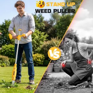 Safe Eco-Friendly Stand Up Weed Puller. Ecarke Brushless Electric Weed Puller. Compatible with DeWalt 20V Battery