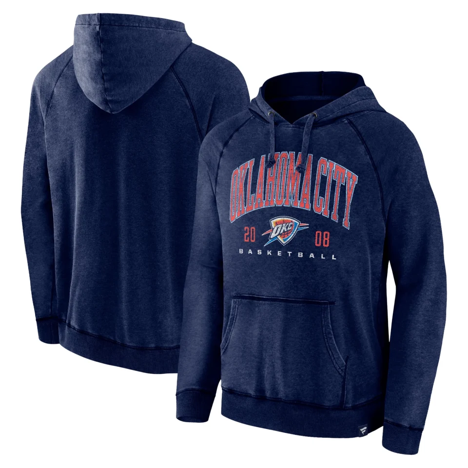 Ultimate Safe Men's Fanatics Branded Heather Navy Oklahoma City Thunder Foul Trouble Snow Wash Raglan Pullover Hoodie