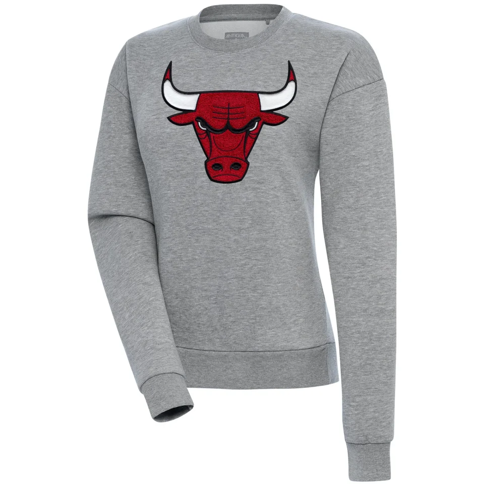 Value Top-Rated Women's Antigua Heather Gray Chicago Bulls Victory Crewneck Pullover Sweatshirt