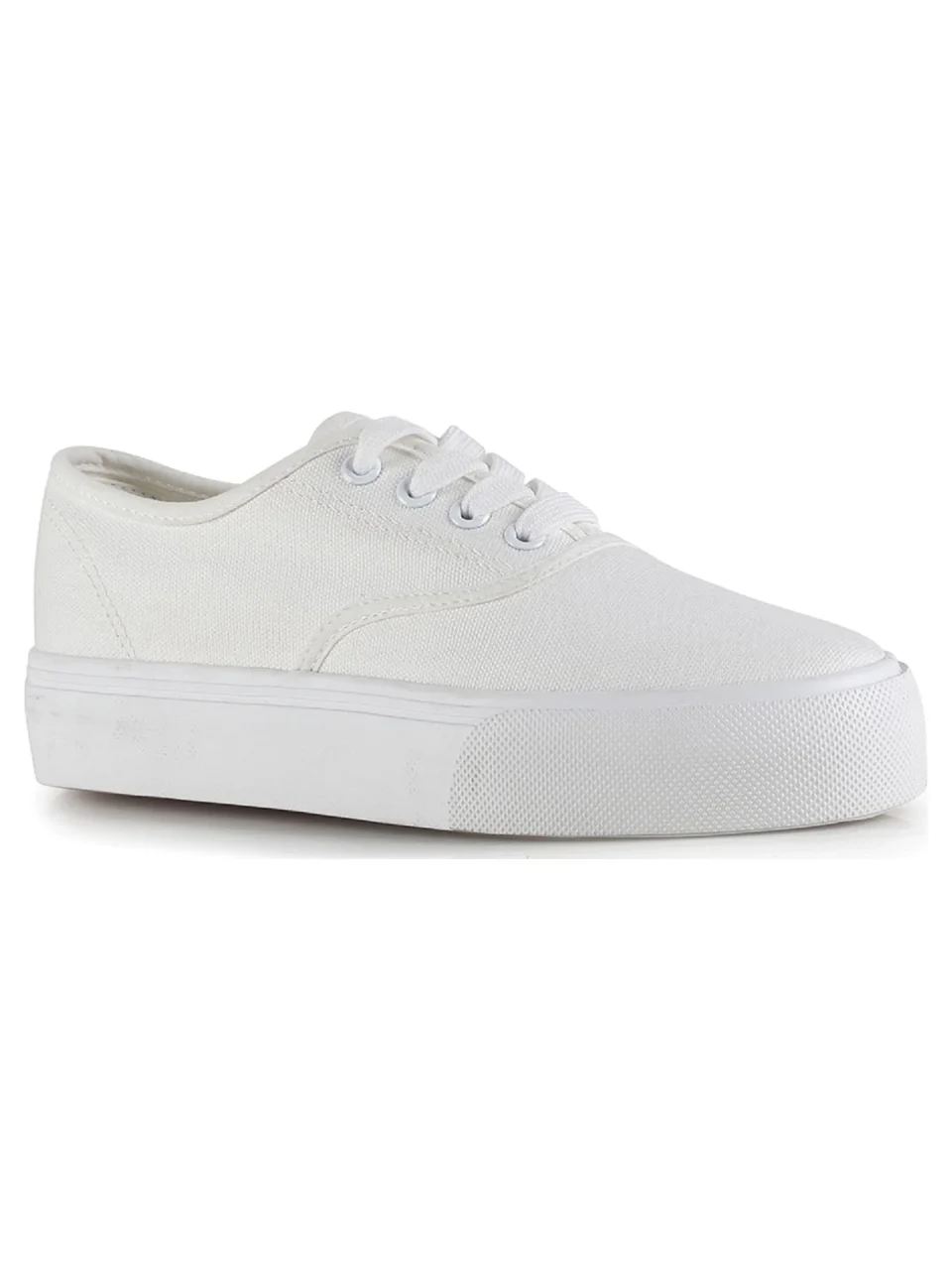 Wooden Lace Up Women's Canvas Sneakers in White