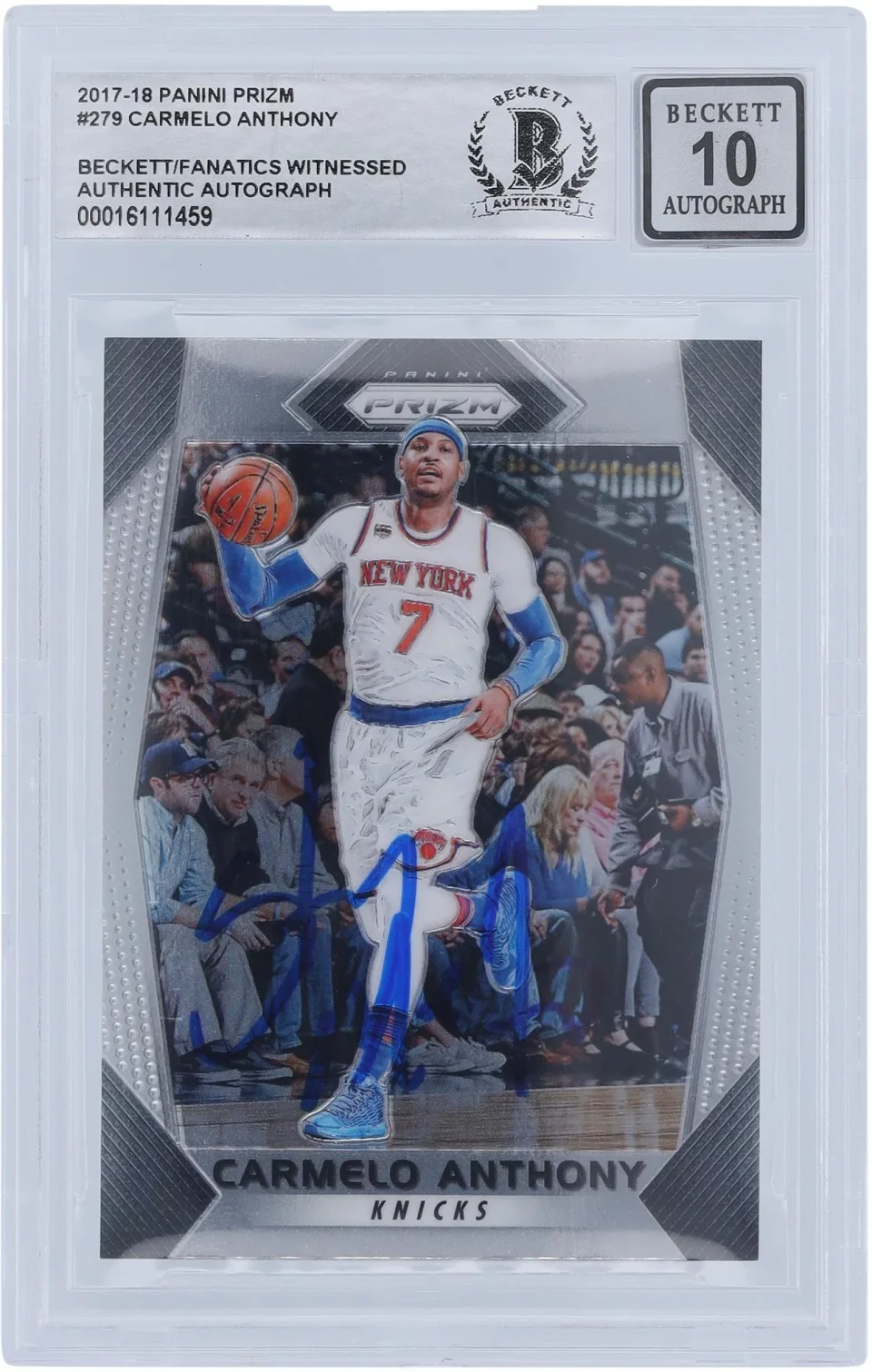 Select Carmelo Anthony New York Knicks Autographed 2017-18 Panini Prizm #279 Beckett Fanatics Witnessed Authenticated 10 Card - Fanatics Authentic Certified