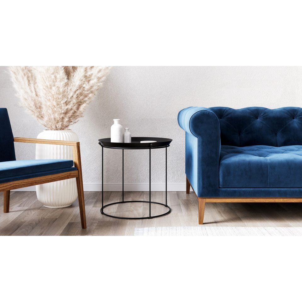 Food-Grade Baking Flats & Castles Chancellor 19 Round Metal Side Table with Tray Top in Black
