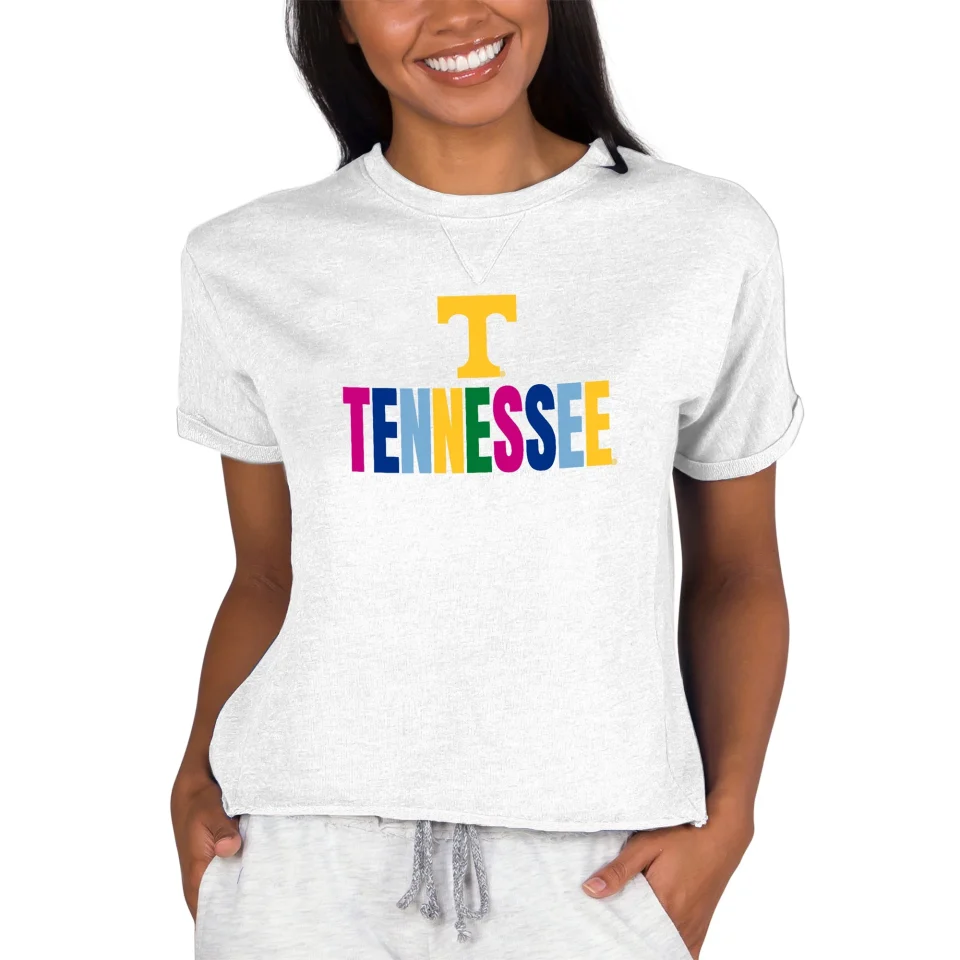 Pure Wooden Women's Concepts Sport Oatmeal Tennessee Volunteers Tri-Blend Mainstream Terry Short Sleeve Sweatshirt Top