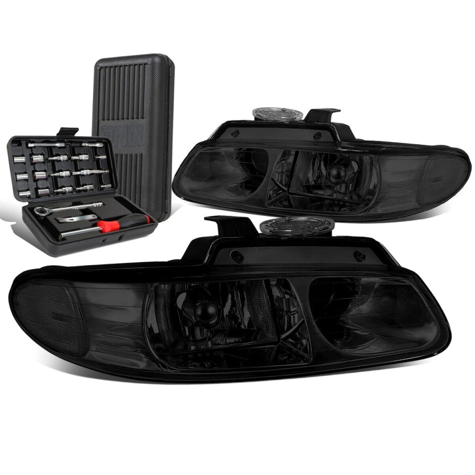 Value 1996-1999 Grand Caravan Smoked/Clear Signal Projector Headlights+Too