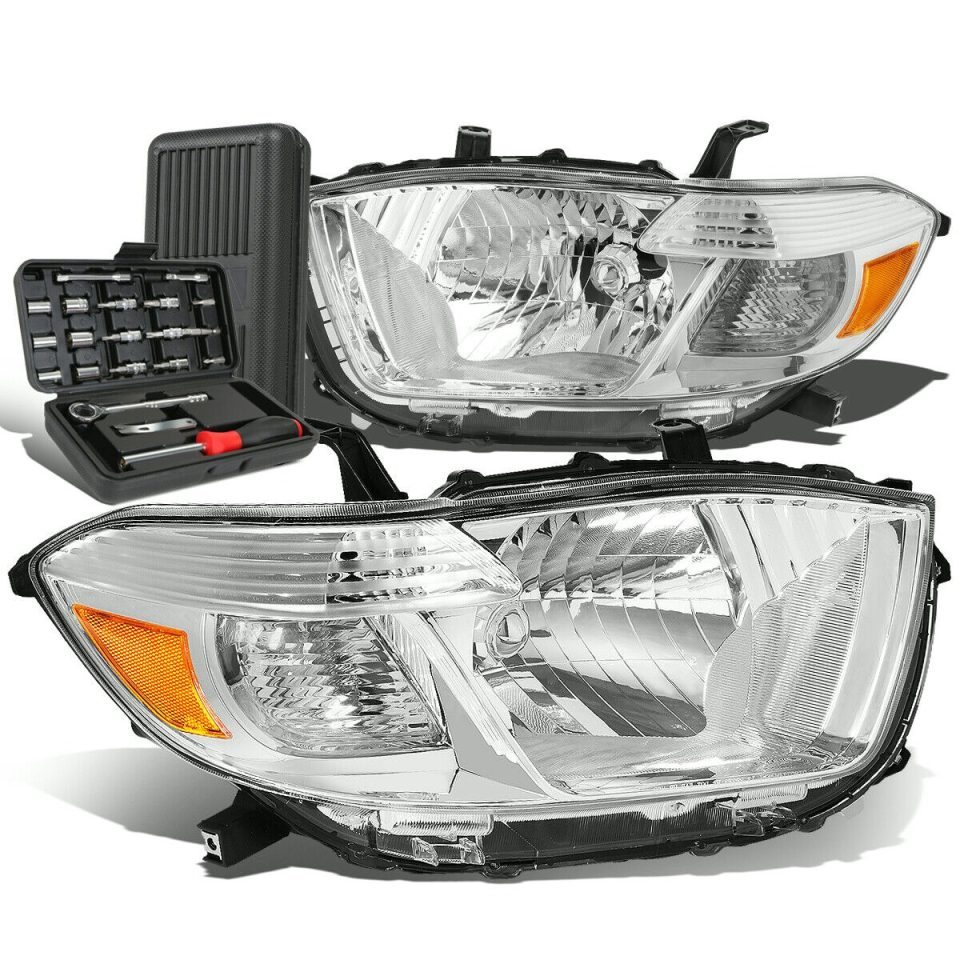Wooden Kitchen 2008-2010 Toyota Highlander Pair Chrome Amber Signal Headlight Lamp+Tool Box