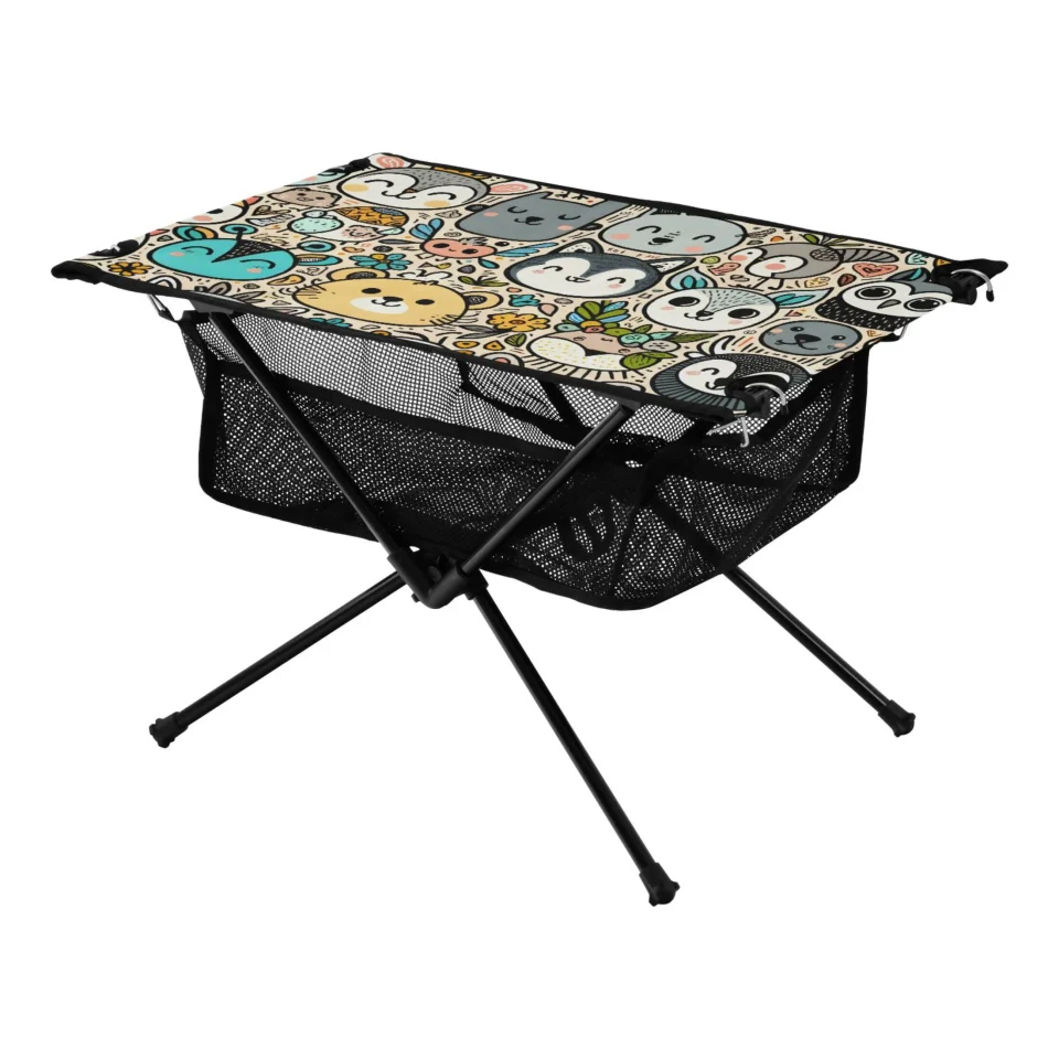 Ultimate Cute Animal Faces Camping Folding Table Portable Beach Table with Storage Bag Compact Picnic Table for Outdoor Travel Fishing BBQ
