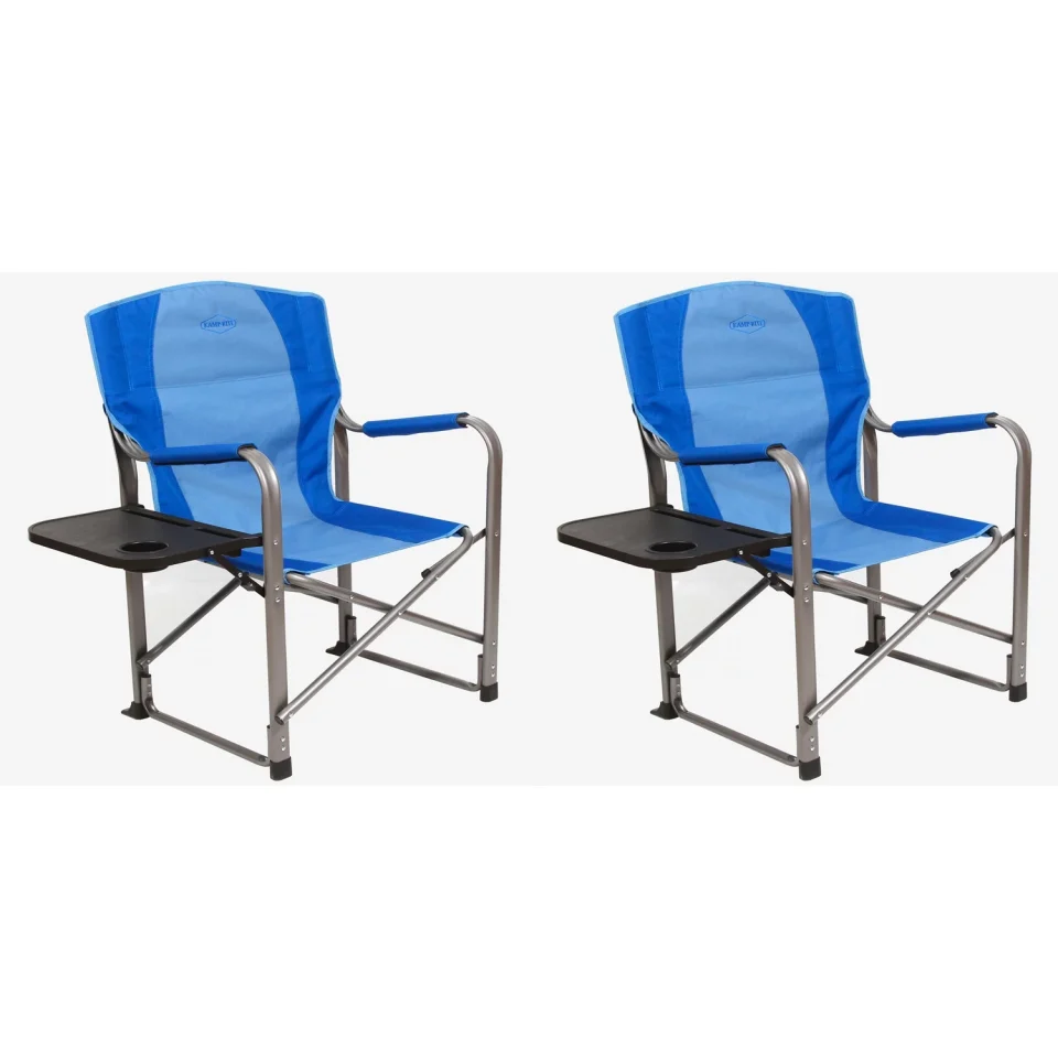 Pure Baking Kamp-Rite Director Portable Lounge Arm Chair with Side Table, Blue (2 Pack)