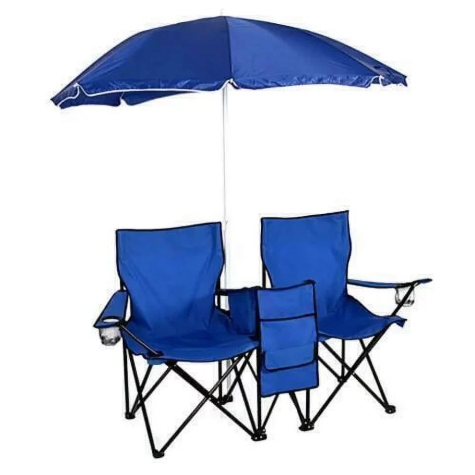 Glass Foldable Picnic Beach Camping Double Chair+Umbrella Table Cooler Fishing Fold Up