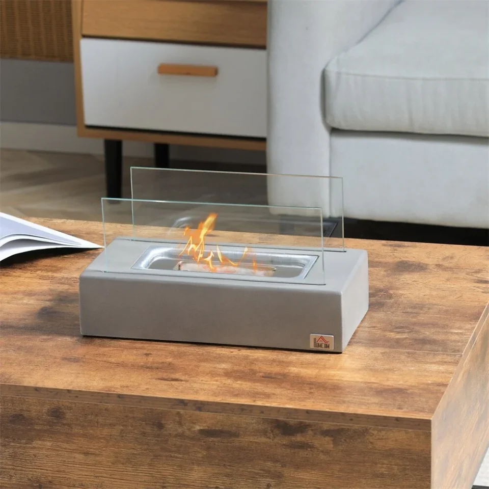 Natural Best-Selling DEELIGHT Tabletop Fireplace,Concrete Alcohol Fireplace w/Stainless Steel Lid