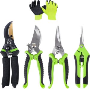 Dining AudcaLight Garden Pruning Tool. 4-Pack Bypass Pruning Shears. Titanium Steel Blade. With Gardening Gloves. Shears Stainless