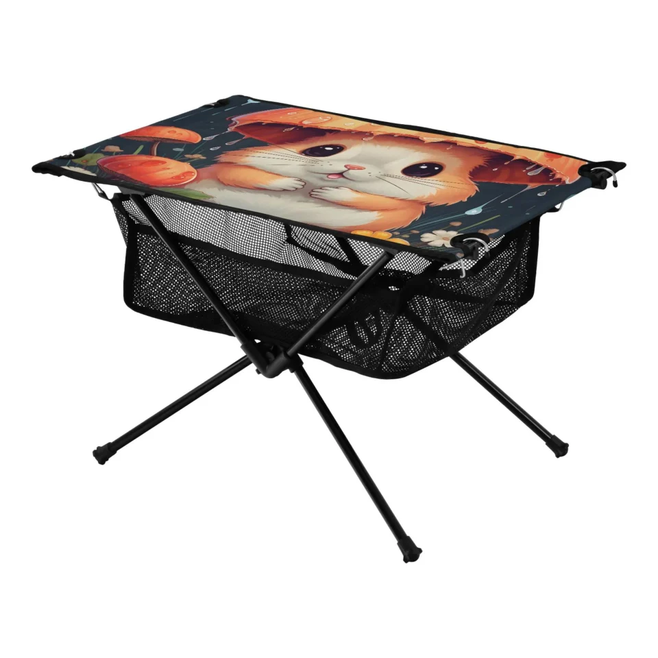 Popular Mouse and Mushrooms Camping Folding Table Portable Beach Table with Storage Bag Compact Picnic Table for Outdoor Travel Fishing BBQ