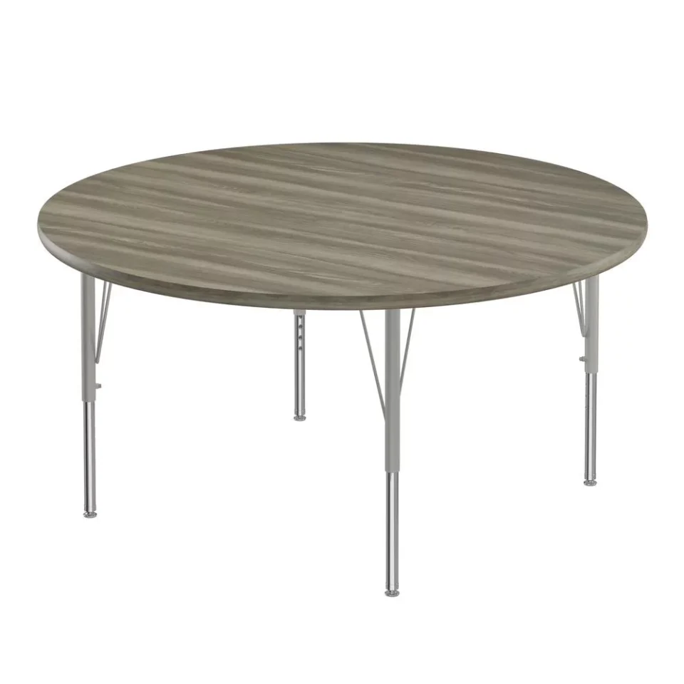 Bamboo Correll Inc. Deluxe High-Pressure Top Activity Tables 48x48 ROUND, NEW ENGLAND DRIFTWOOD, SILVER MIST