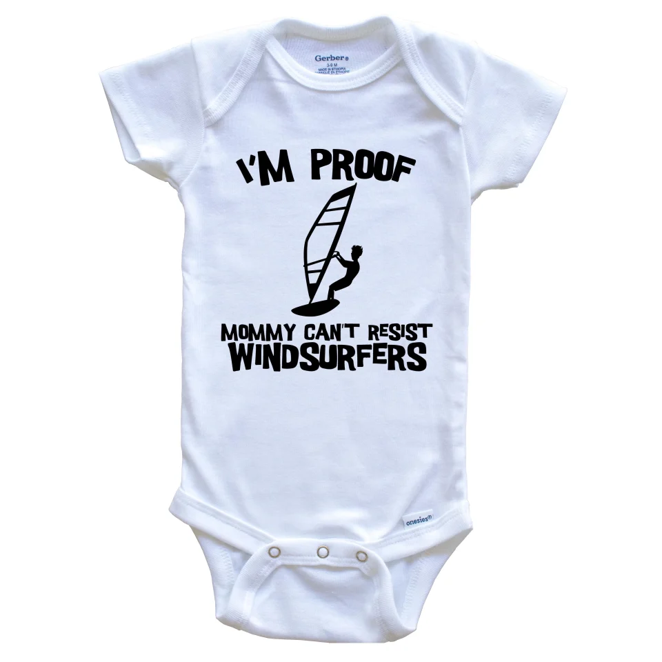 Gift-Ready I'm Proof Mommy Can't Resist Windsurfers Funny Windsurfing Baby Bodysuit, 0-3 Months White