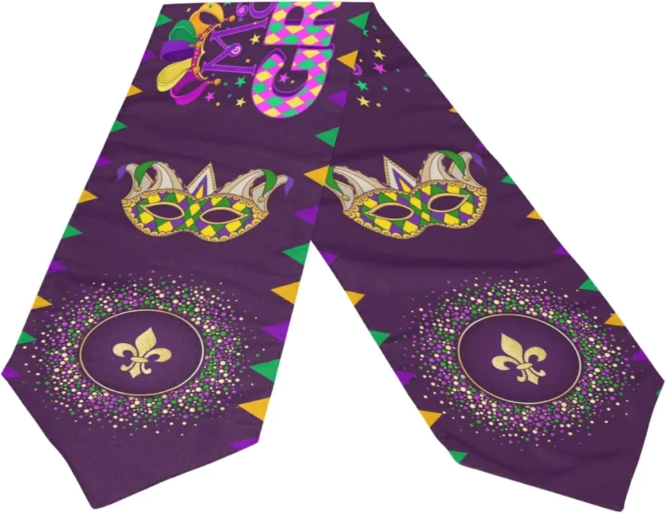 Bamboo Home Dreamtimes Double Sided Mardi Gras Long Polyester Table Runner 13 x 90 Inches Mardi Gras Fleur De Lis Table Cloth Cover Placemats for Kitchen Dinning Living Holiday Wedding Party Decor