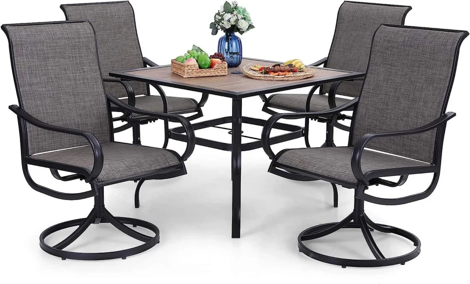 Pure BPA-Free VILLA Outdoor Patio Dining Set for 4 5 PCS Patio Table & Chair Set Clearance with 4 Swivel Dining Chairs & 1 Square Patio Table(1.57" Hole) Patio Dining Furniture for Lawn G