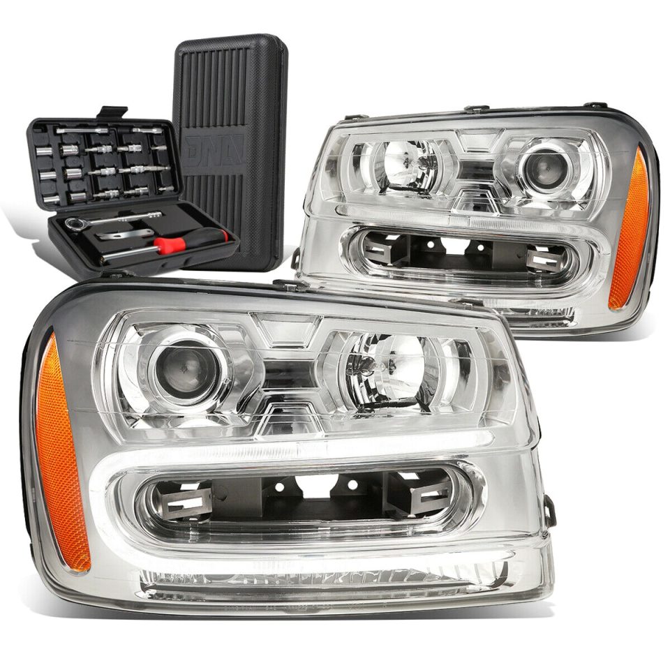 Glossy Space-Saving 2002-2009 Chevy Trailblazer Chrome Amber Signal Projector Headlight+Tool Box