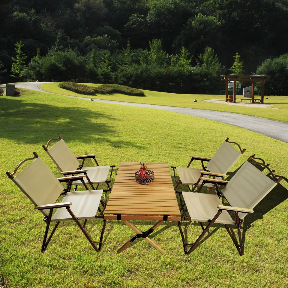 Core Outdoor CoSoTower Multi-Function Foldable and Portable Dining Set, 1 Dining Table & 4 Folding Chairs, Indoor and outdoor universal ,Natural, For Children