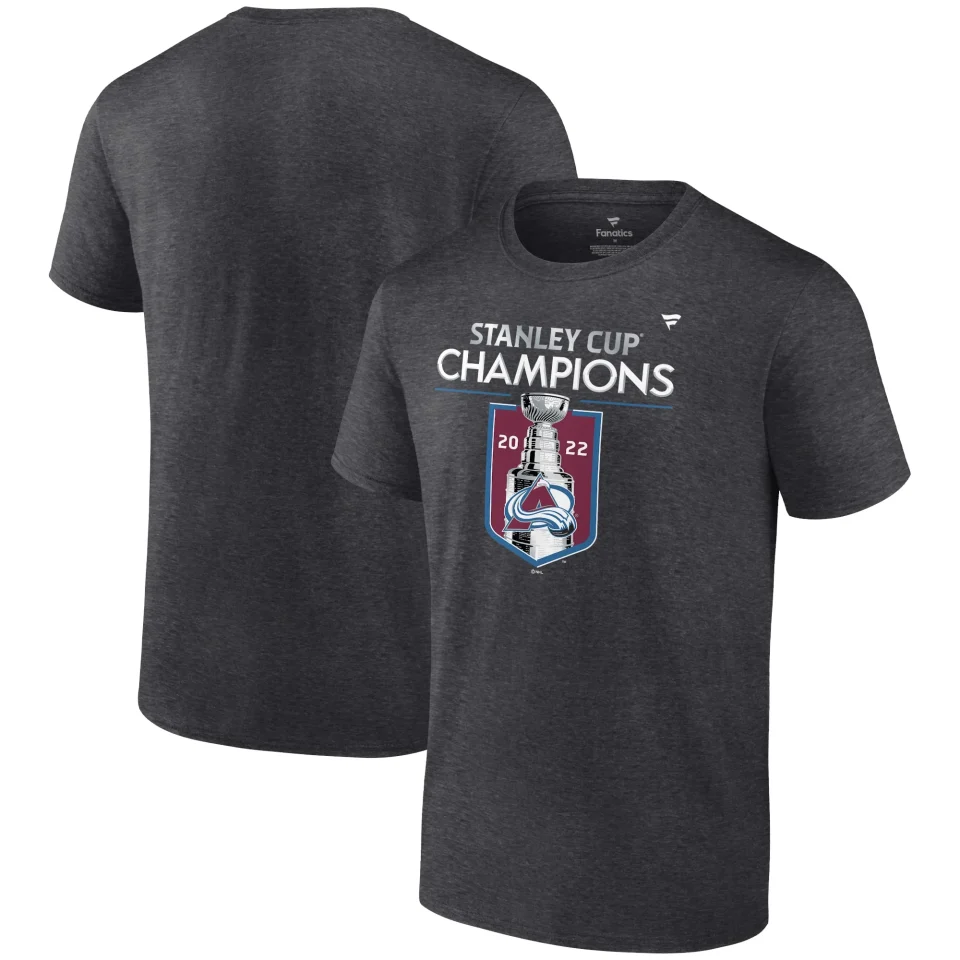 Portable Durable Men's Fanatics Branded Heathered Charcoal Colorado Avalanche 2022 Stanley Cup Champions Locker Room T-Shirt