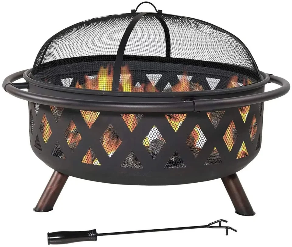 Travel Glenn Fire Pit - Sphere Outdoor Wood Burning and Grill for Camping and Picnic - Portable Steel Frame with Legs, Mesh Cover, Poker - Bonfire and Cooking in The Patio, Deck, Garden, Backyard