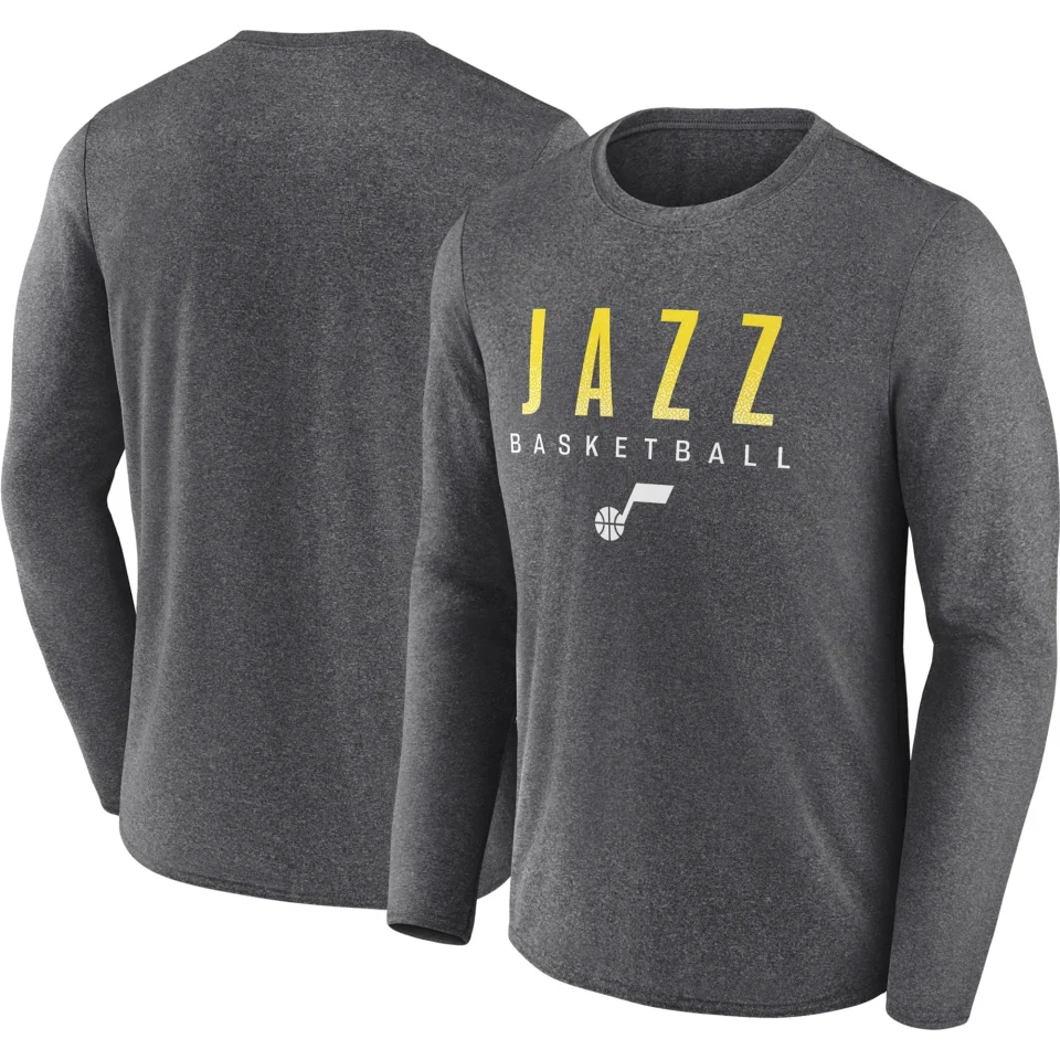Prime Men's Fanatics Branded Heather Charcoal Utah Jazz Where Legends Play Iconic Practice Long Sleeve T-Shirt