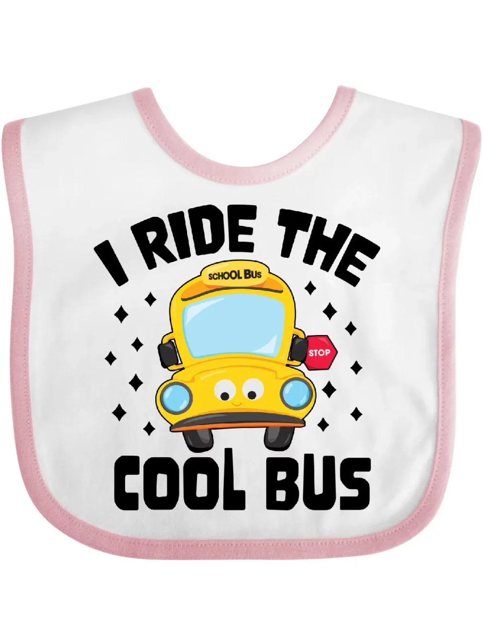 Frosted Inktastic I Ride the Cool Bus with Yellow Bus Boys or Girls Baby Bib