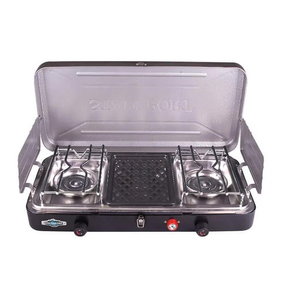 Essential Glass Stansport 2 Burner and Grill Propane Stove 212-600 Black